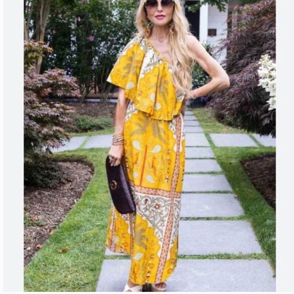 JOHANNA ORTIZ From Salsa To Mamba dress midi yellow one shoulder tropical boho - Picture 1 of 15